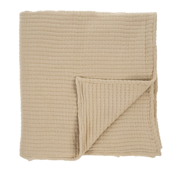 Kantha-Stitch Bed Blanket Cream
