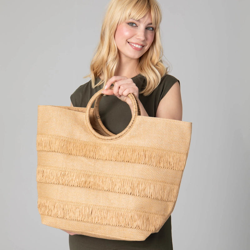 Women's Stiff Paper Tassled Bag