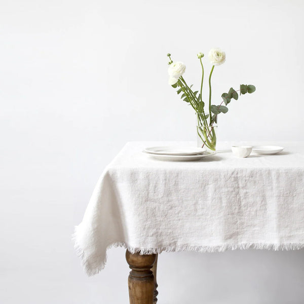 White Linen Tablecloth w/ Fringes