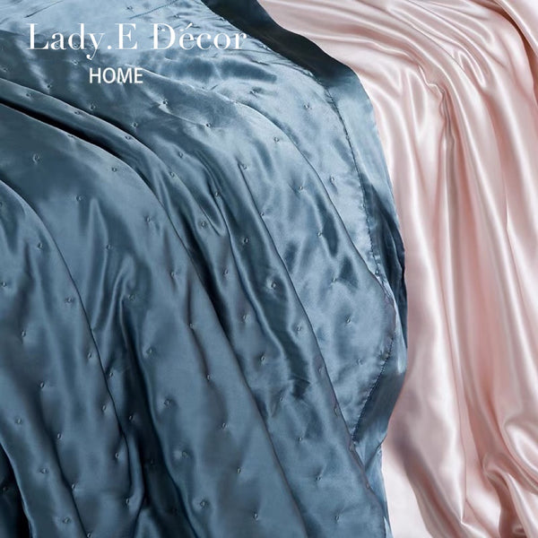 Silk Double Quilt Bedding - Silver Gray/Haze Blue