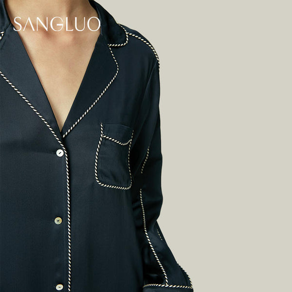 Lady. E |Boyfriend Style Silk Shirt - Navy